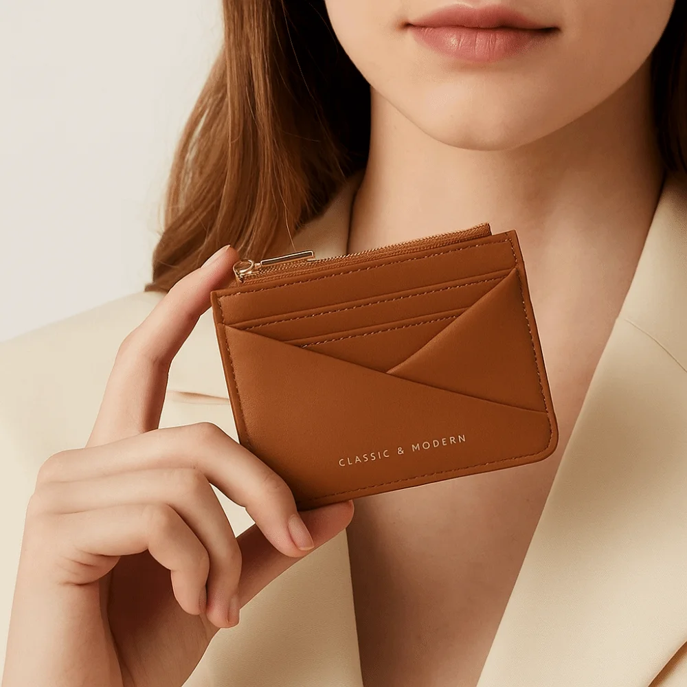 Dompet Pendek Warna Solid Sederhana Gaya Korea Tas Kartu Ultra Tipis Clutch Multi Slot Tempat Kartu Kulit PU untuk Perjalanan
