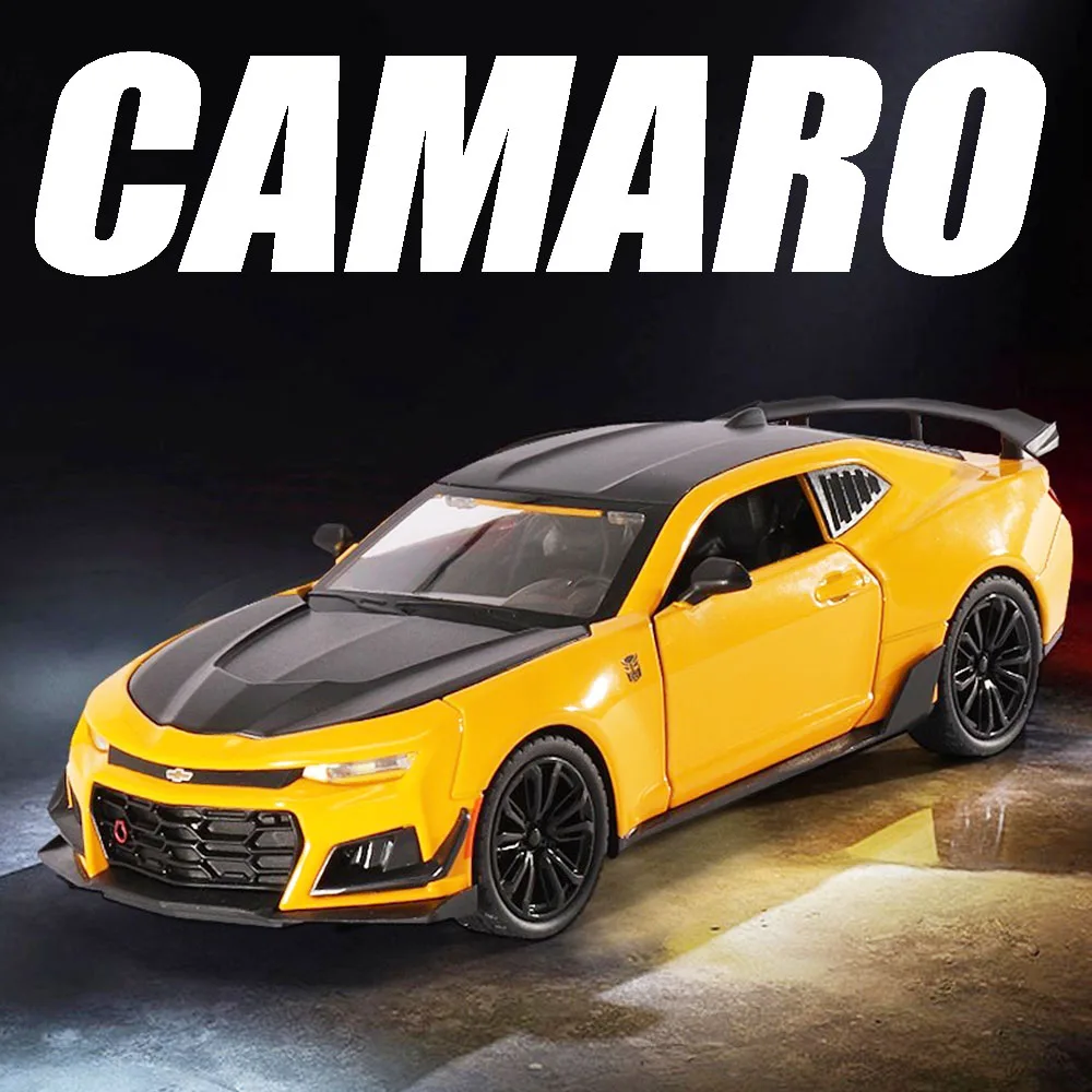 Modelo 1:24 Camaro Lykan, supercoche de juguete, aleación fundida, puertas con luz de sonido, espalda abierta, exquisito adorno de coche deportivo para niños