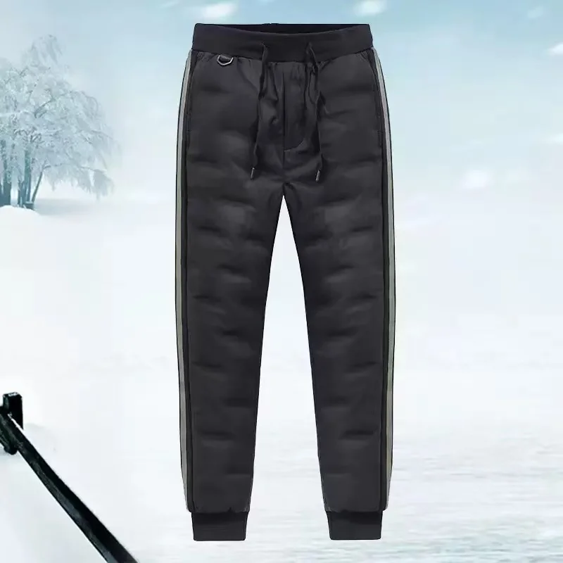 

20255, новые зимние мужские пуховые брюки, утепленные теплые брюки на утином пуху, 90% свободные ветрозащитные водонепроницаемые теплые брюки на ножках