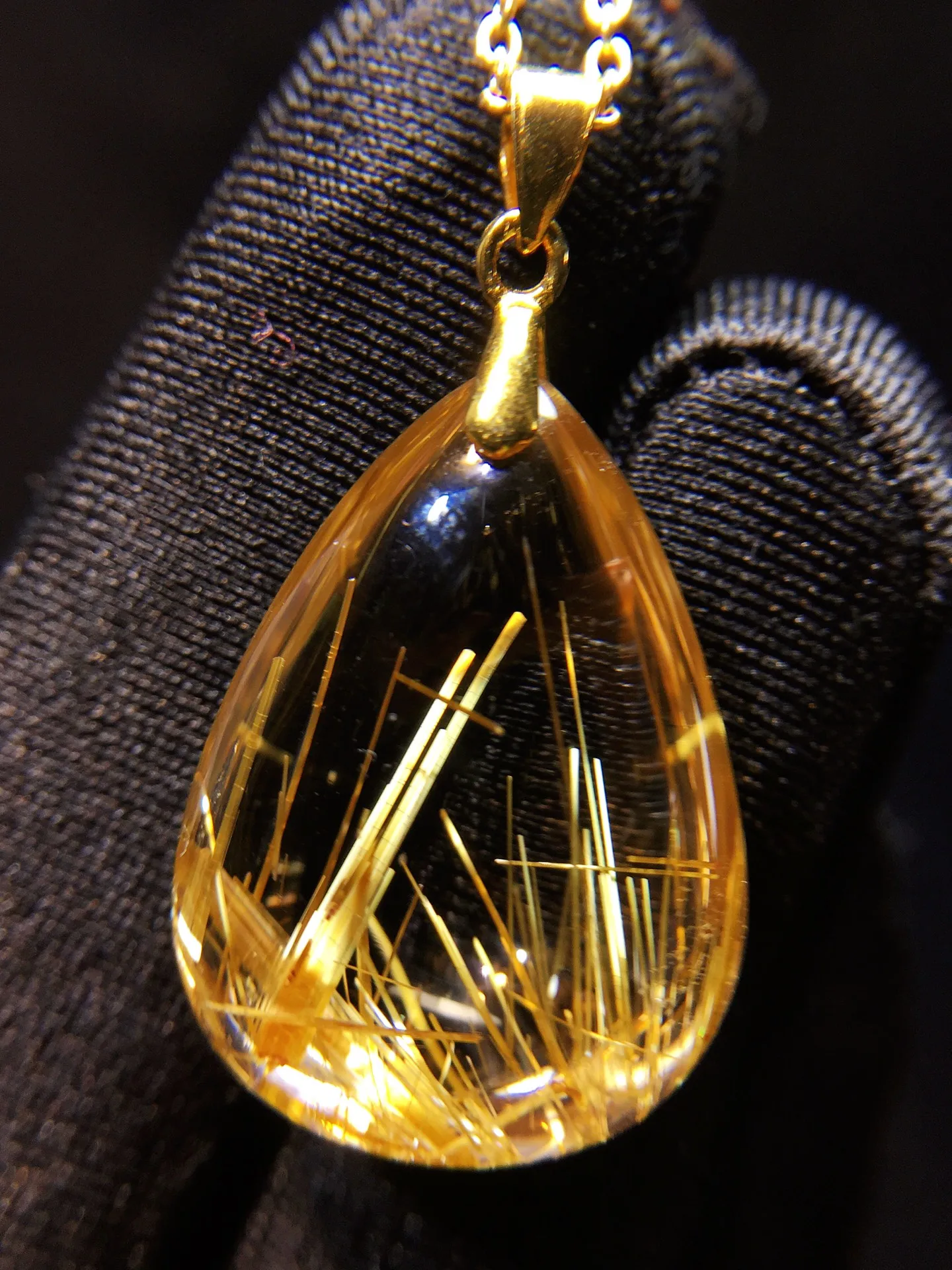 Natural Gold Rutilated Quartz Pendant 22.8*17*9.5mm 18K Gold Rutilated Jewelry Men Women Brazil AAAAAAA