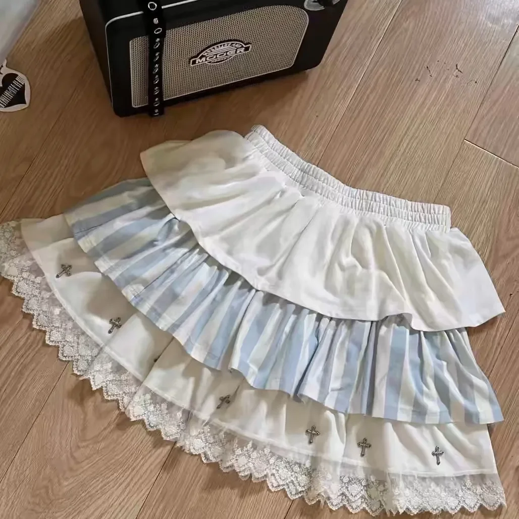 

2025 Japanese cartoon printed lace skirt women wear high waist and thin cake skirt in all seasons, puffy skirt loose