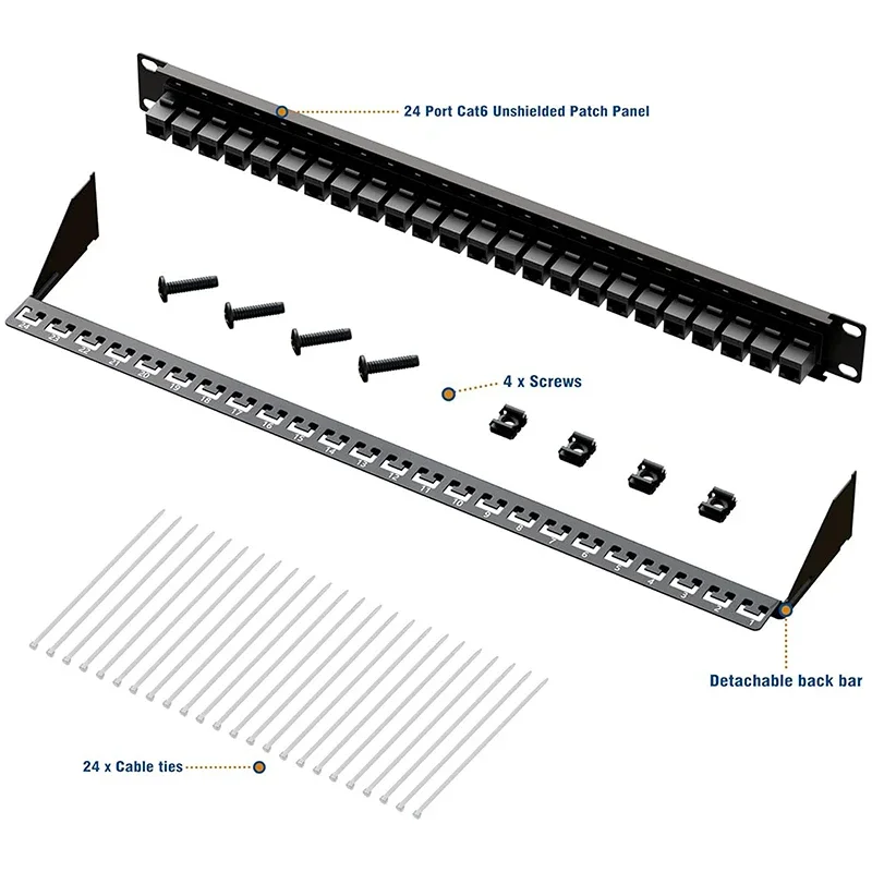 ZoeRax Pannello patch di rete schermato a 24 porte con accoppiatore FTP RJ45 Cat6 femmina-femmina 1u Keystone in linea da 19 pollici