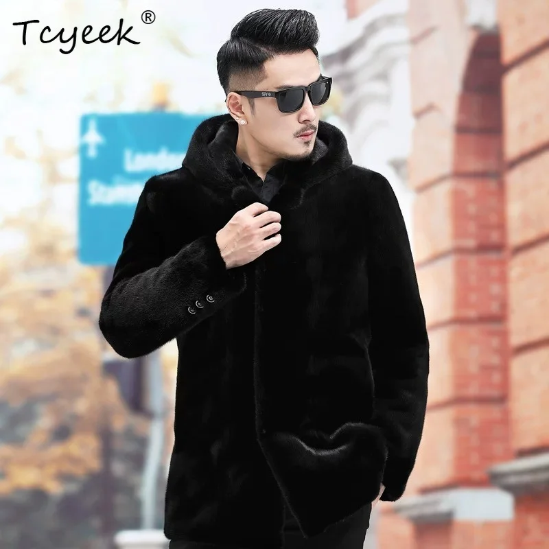 Tcyeek Natural Baojiamei Mink Jacket Men Clothes Fashion Winter Coat Warm Real Fur Coats Male Mid-length Hoodie المنك رجالي 2026