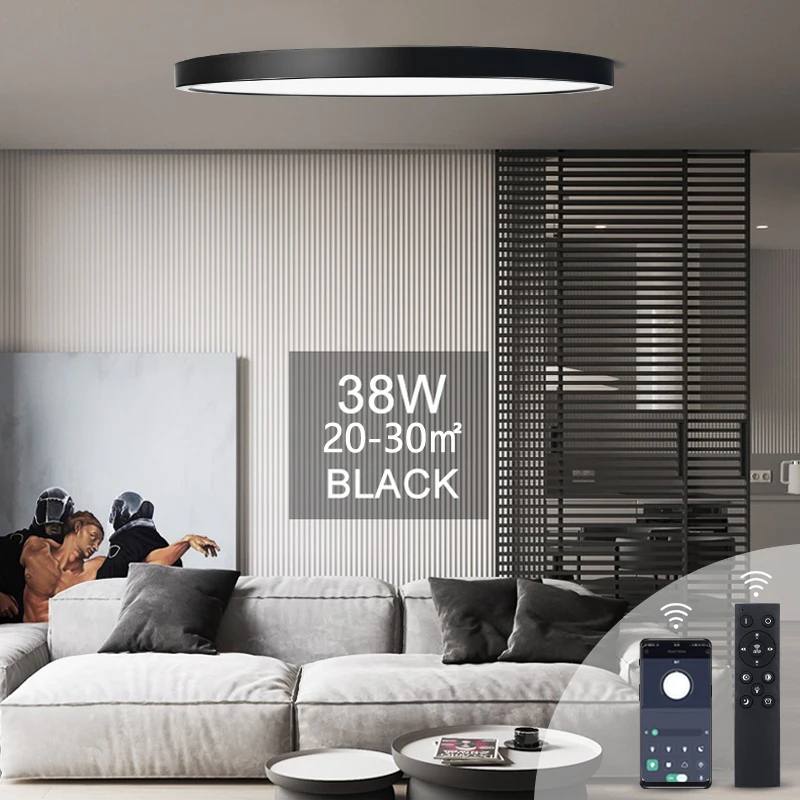 Lâmpada inteligente de 0,9 polegadas, lâmpada de teto led, aplicativo/controle remoto, iluminação interna regulável para sala de estar luzes led