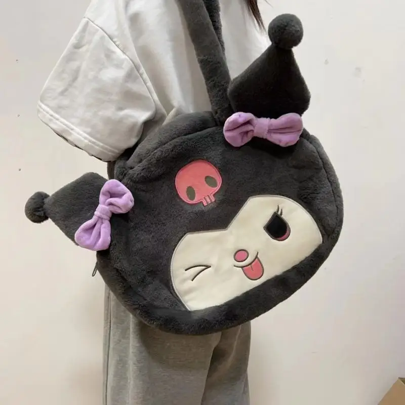 Sanrios Girl Thoth Velvet Kuromi Inclined Shoulder Bag Anime Figure Tutoring Bag Lovely High-Capacity Kawaii Cartoon Handbag