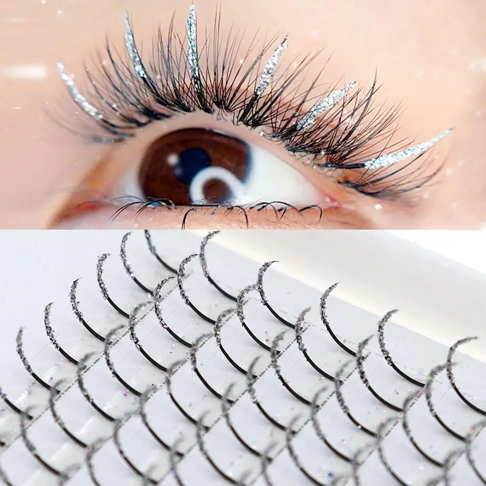 Silver Shiny Glitter Eyelash Extensions Suitable for Daily Wear Parties Weddings Halloween And Christmas Festive Holiday Style