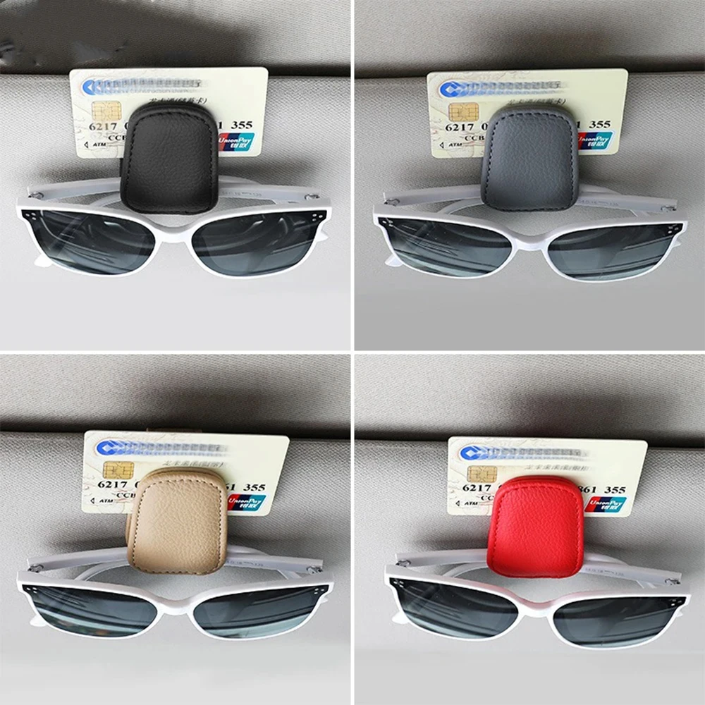 Car Sun Visor Sunglasses Clip Magnetic Cowhide Glasses Case Holder Ticket Card Holder Auto Interior Decorate Storage Accessories