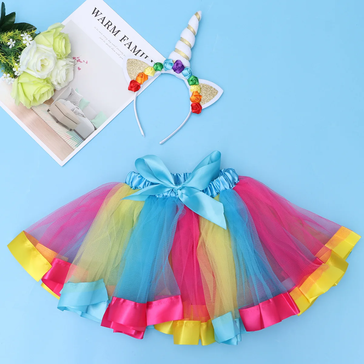 

Headwear Rainbow Skirt Set Costume Tutu Dress Halloween Party Carnival Christmas Unicorn Costume For