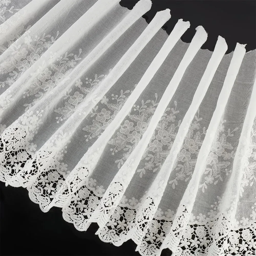 

3Yards White Cotton Eyelet Lace Sewing Trim 14-5/8inch Wide Wave Shape Cotton Trim for Sewing Floral Embroidered Fabric for DIY
