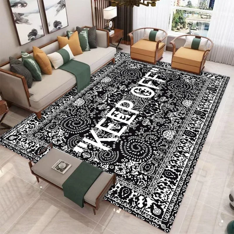 

Винтажный ковер Keep Off - черно-белый декоративный узор с смелыми надписями, нескользящий массивный ковер для украшения прихожей, мода