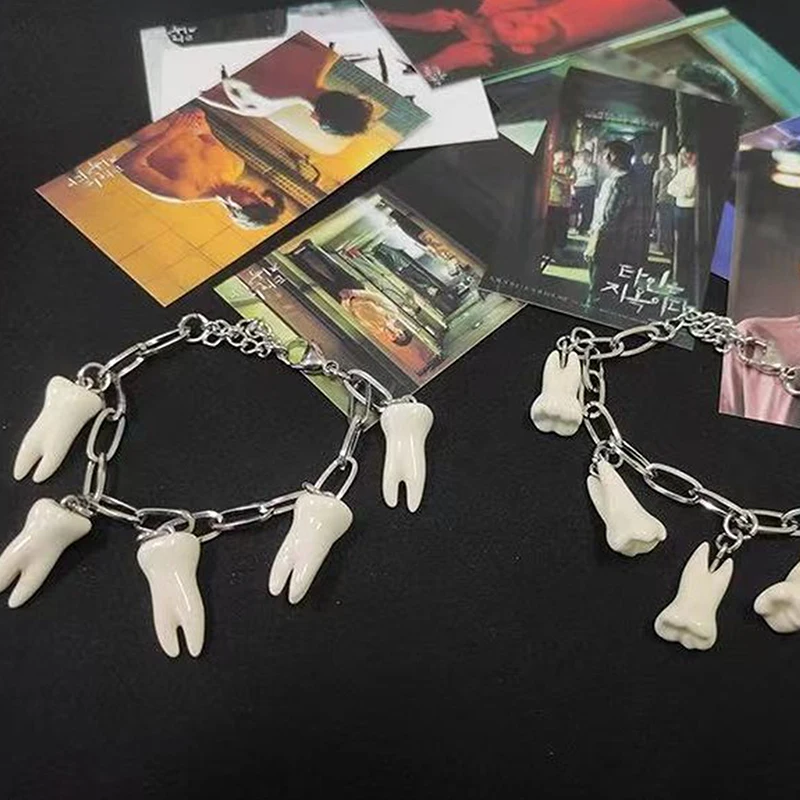 Charm Bracelet Gothic Bracelet Jewelry Trendy Unique Stainless Steel Bracelet Teeth view 5
