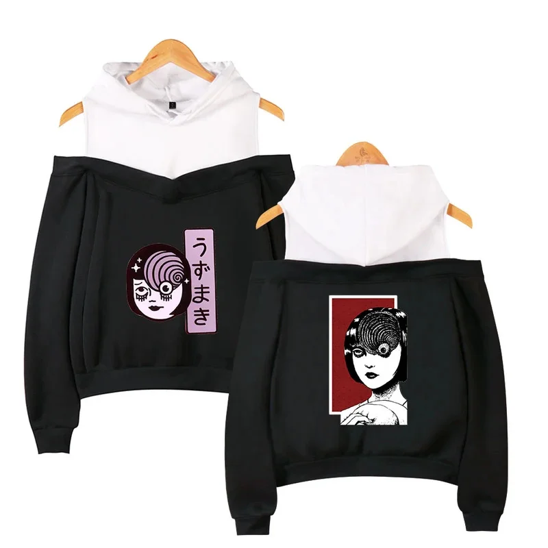 Junji ito Hoodies Japan Anime Frauen schulter freie Hoodie Terror Filme Kreativität versch witzt Harajuku Mode schulter freie Kleidung