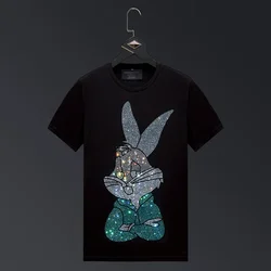 2024 Cartoon T Shirt Men Clothes Fashion Streetwear High Quality Rhinestones Short Sleeve O Neck Slim T-shirts Man Plus Size 6XL