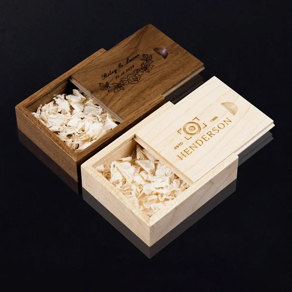 1PCS Free Engraving Unfinished Wooden Walnut Maple Box Jewelry Wood USB Box Storage Keepsake Craft Personalization Wedding Case