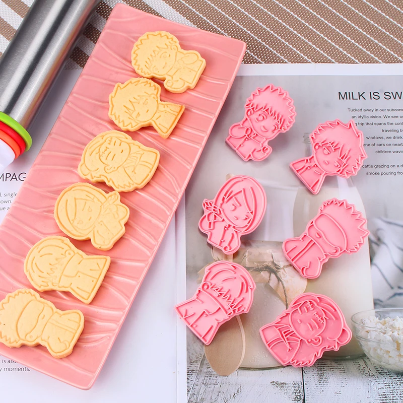 6Pcs Anime Jujutsu Kaisen Cookies Cutter Set Tools 3D Pressing Cookie Biscuit Mold Baking Tools Kitchen Christmas Halloween Gift