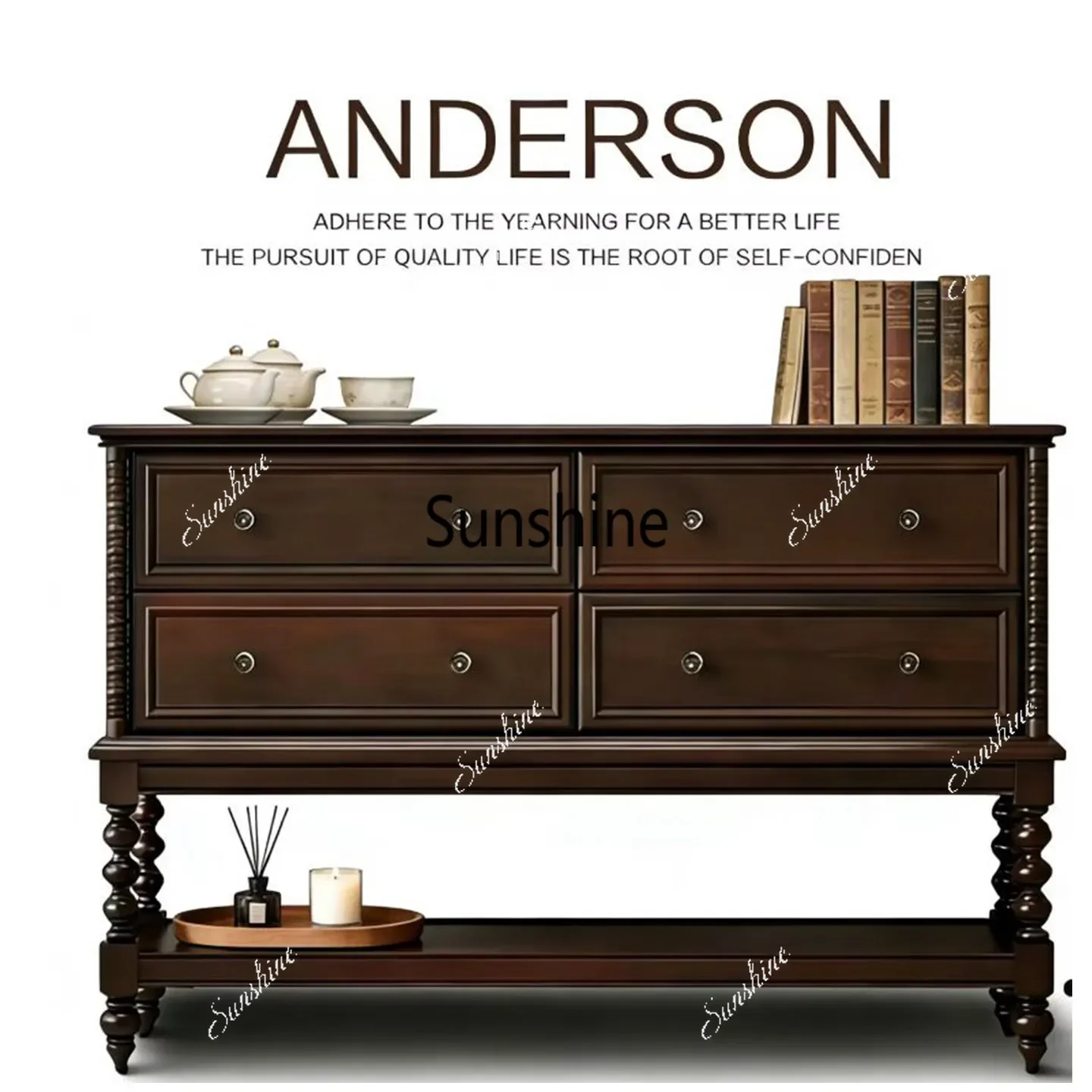 YAmerican retro chest solid wood against the wall dining side, living room balcony entrance