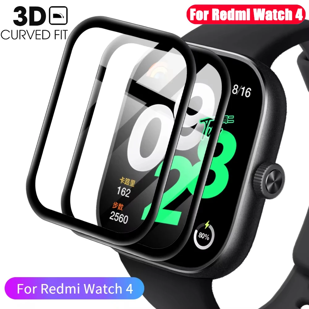Xiaomi Redmi Watch 4のフルスクリーンプロテクター,湾曲した3D,黒のソフトエッジ,透明なhd,傷防止フィルム,スマートウォッチアクセサリー