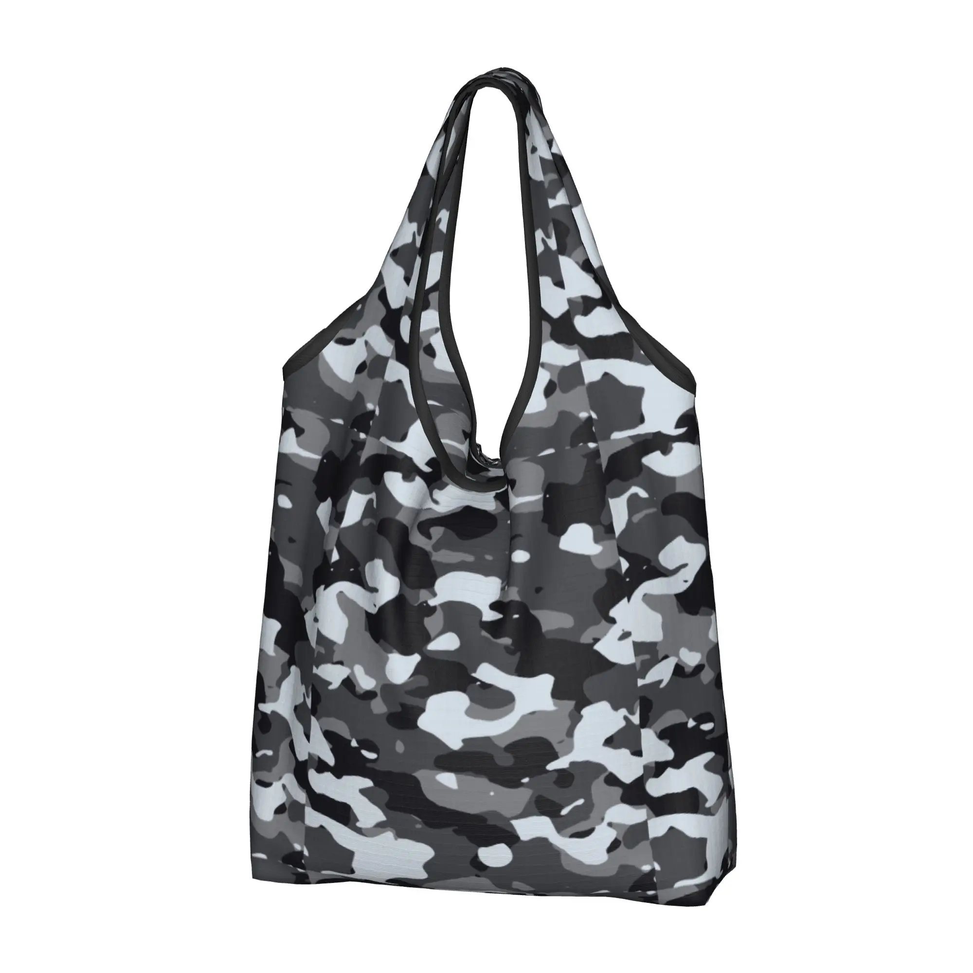 Recycling Black Modern Military Camouflage Camo Style Shopping Bag Women Tote Bag Portable  Groceries Shopper Bags