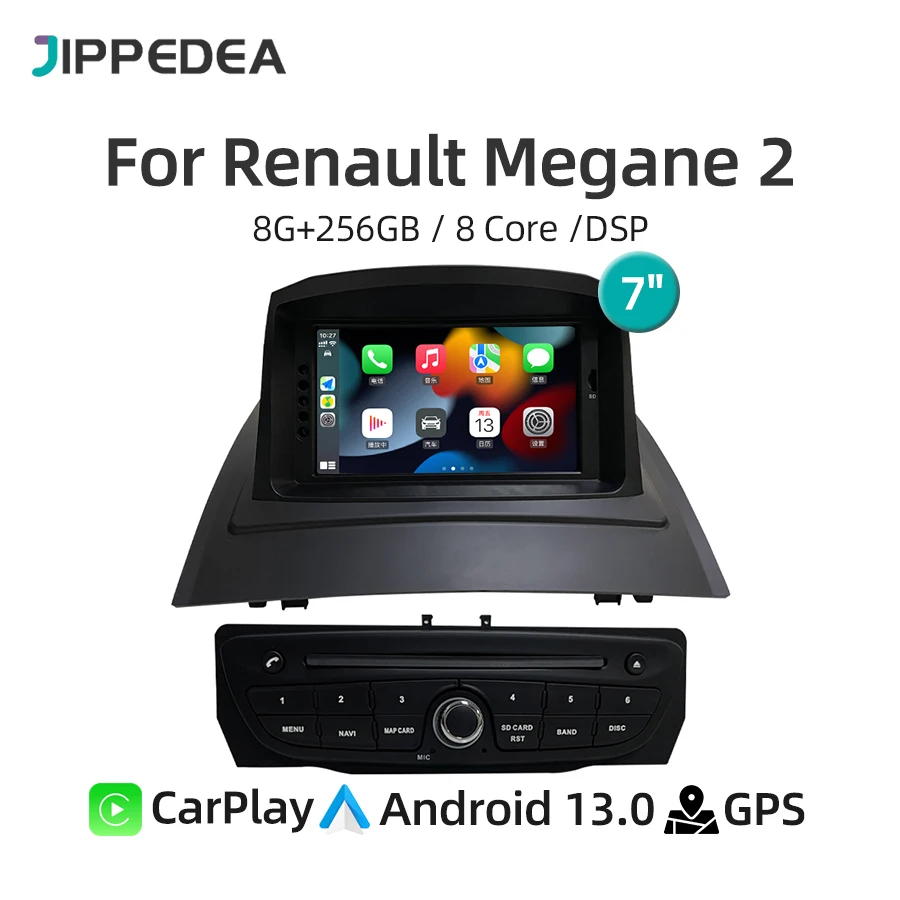 Car Multimedia Player Android 13 CarPlay Car Radio For Renault Megane 2 2002-2008 GPS Navigation 4G WiFi Bluetooth Stereo Audio