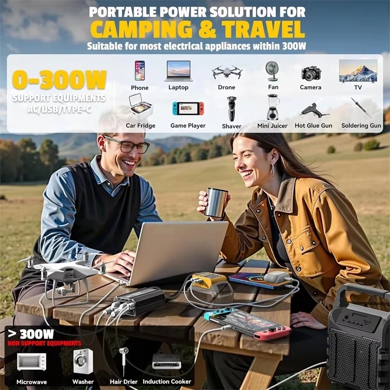 Batería de 300w para Makita, batería de CC de 18v a 120v, estación de energía portátil, inversor de energía Dewalt de 300w para Makita
