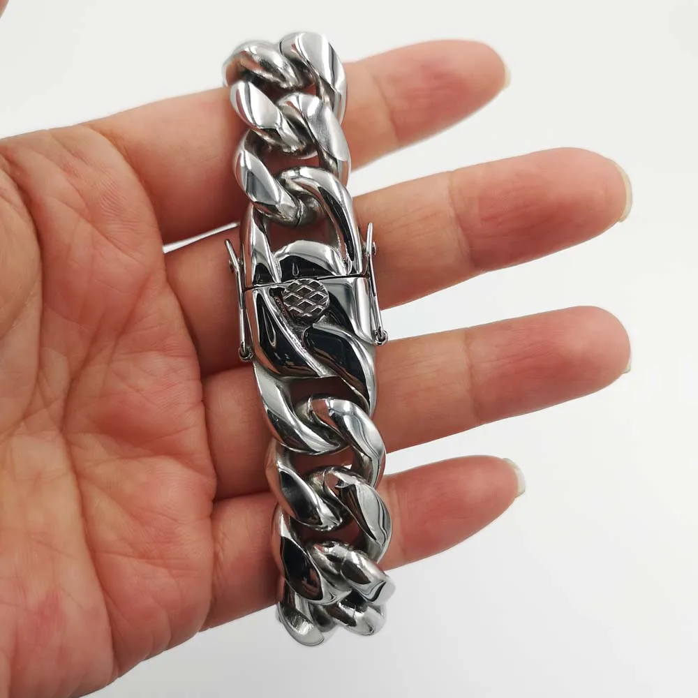 Top Quality Stainless Steel Miami Curb Cuban Chain Bracelet Hip hop Rocker Women Mens Jewelry 8/10/12/14mm