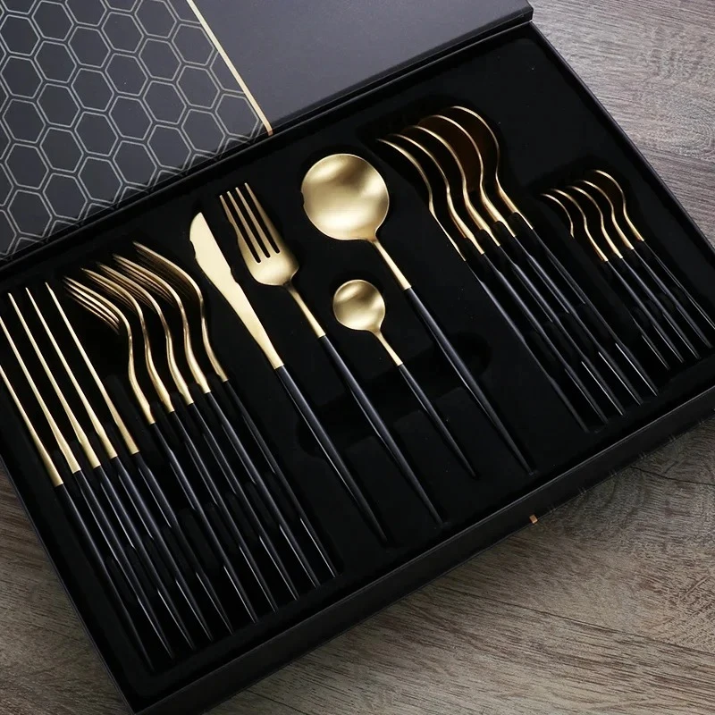 304 stainless steel Western tableware gift box with a complete set of knives  spoons and three piece steak knife and fork set