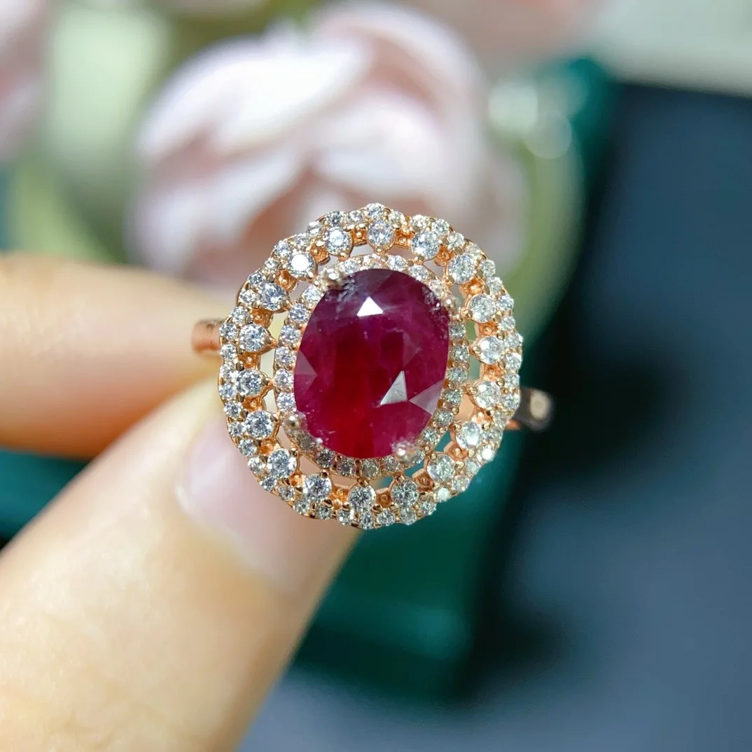 

S925 Rose Gold Plated Ruby Ring, 7x9mm Heated Gemstone with Certificate