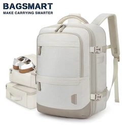 Bagsmart-調節可能なラップトップバックパック,靴バッグ付きの拡張可能なバックパック,防水女性用バックパック,キャビン,旅行用,17インチ,40l,4個