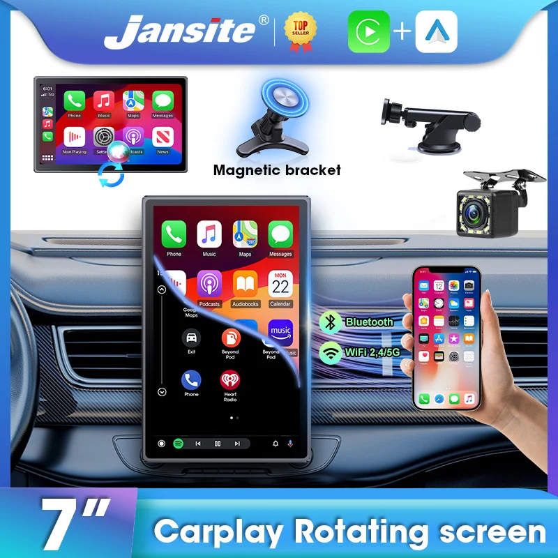 

Мультимедийный проигрыватель Jansite 7 дюймов для автомобиля, монитор на приборную панель, беспроводной Carplay и Android Auto, поддержка горизонтального и вертикального экрана