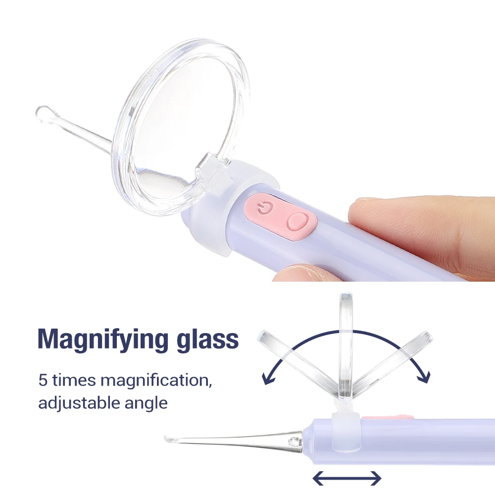 Luminous Ear Spoon with Magnifier Ear Wax Removal Tweezer Ear Cleaner Earpick LED Light Endoscope Baby Earwax Removal Tool USB