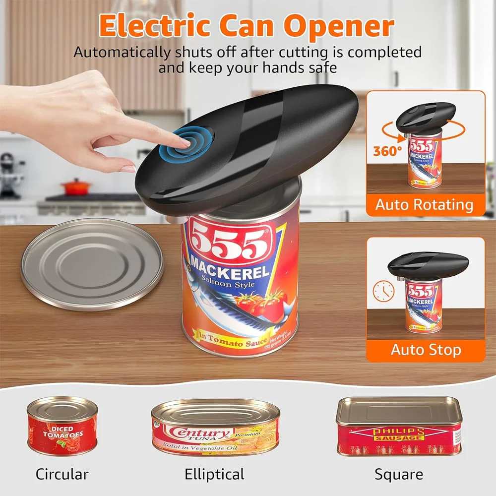One Touch Electric Can Opener Fits All Can Sizes, Battery Operated Can Opener,Smooth Edge, Kitchen Gadgets Automatic Can Opener