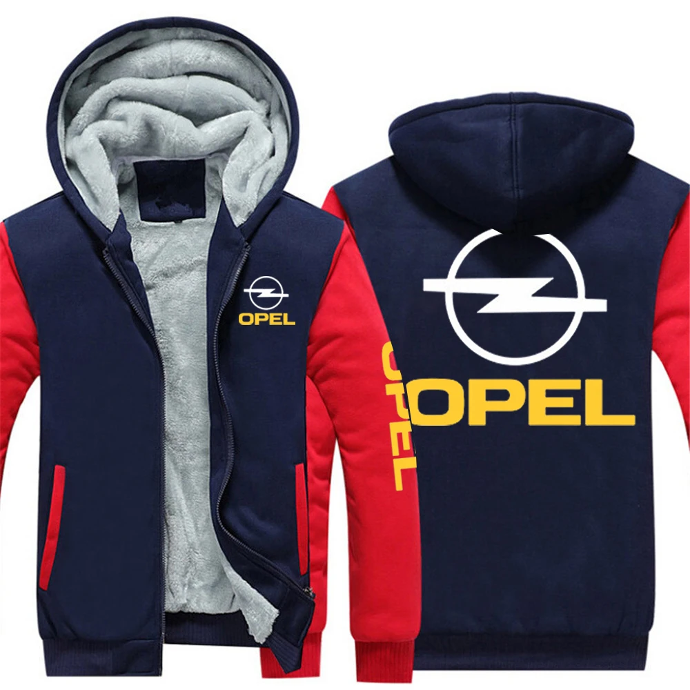 

2025 Autumn Winter Man's Fleece Thicken Coat Opel Logo Print Popular Patchwork Contrast Color Designer Hoodies Casual Jacket