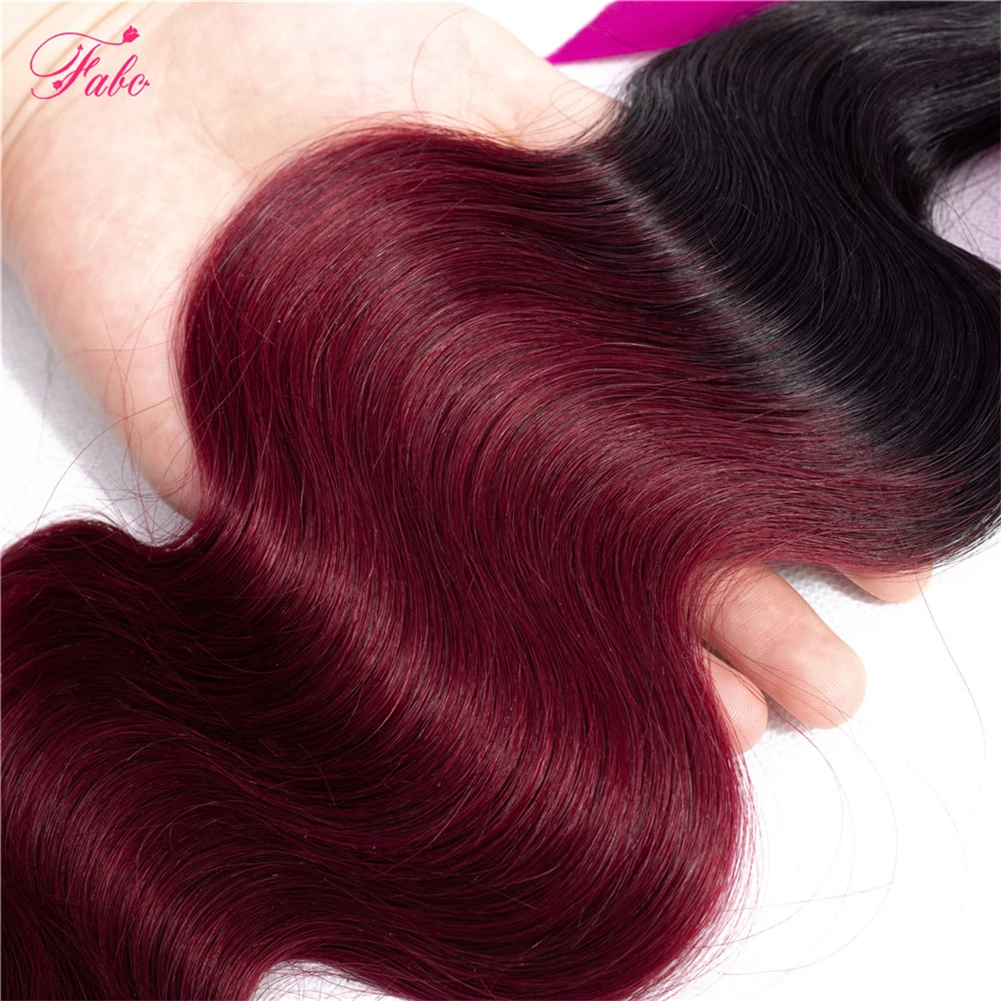 Burgundy Body Wave Bundles with 4x4 Closure Ombre Human Hair Bundles 1B/99J Brazilian Virgin Hair Red Bundle Colored