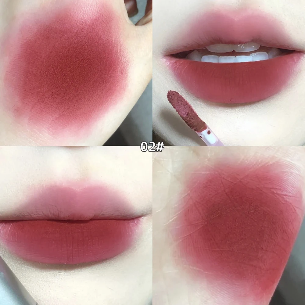 6 colori velluto Lip Mud piccolo tubo d'argento marrone scuro opaco smalto per labbra impermeabile Super bianco liquido rossetto labbra tinta cosmetici