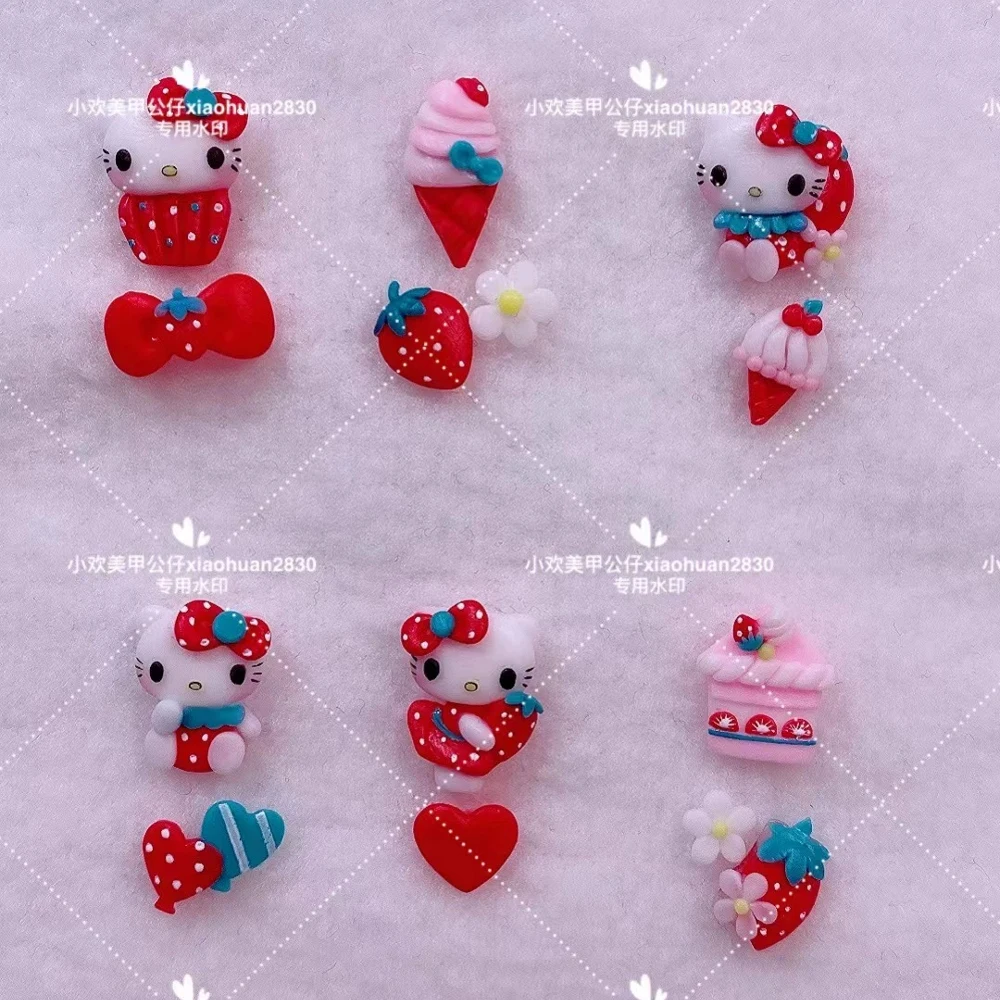 

Kawaii Sanrio Hello Kitty Dessert Cake Nail Art Resin Silicone Mould Finished Product Diy Strawberry Bowknot Mold Accessories