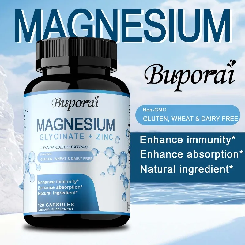 Magnesium Glycinate & Zinc Dietary Supplement - Soothes Nerves,  Relaxes Muscles, Promotes Heart, Joints and Bones Health