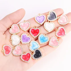 10Pcs Lovely Drip Oil Love Heart Pendants For DIY Necklace Valentine's Day Earrings Zircon Enamel Heart Charms Accessories