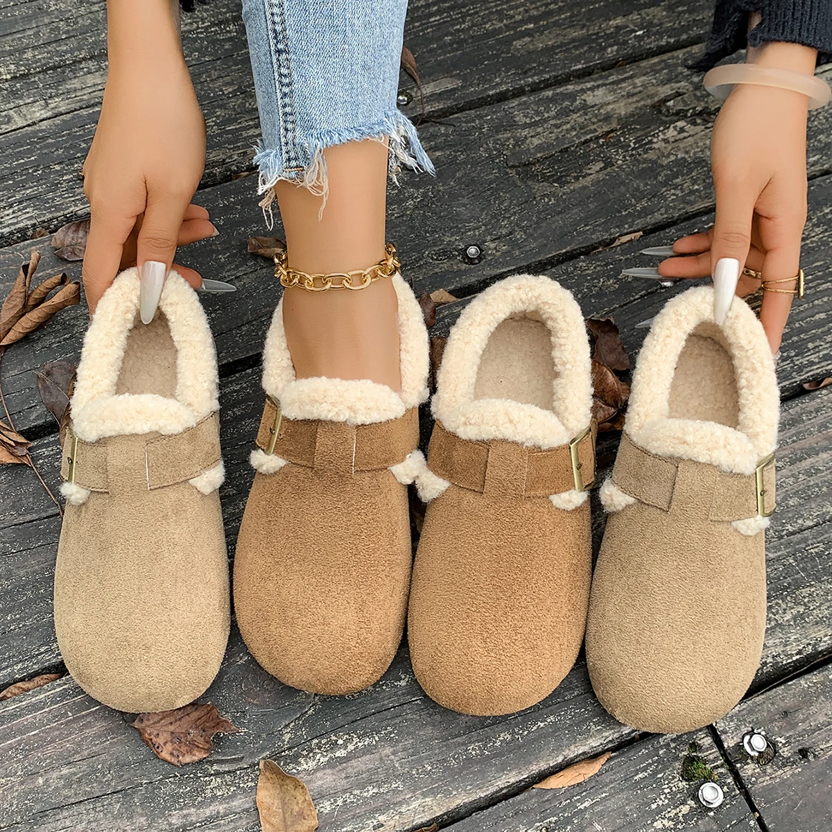 

Winter Women Warm Casual Cotton Shoes Flat Comfort Slip on Ankle Boots Plush Fashion Outdoor Anti-slip Boots Zapatos De Mujer