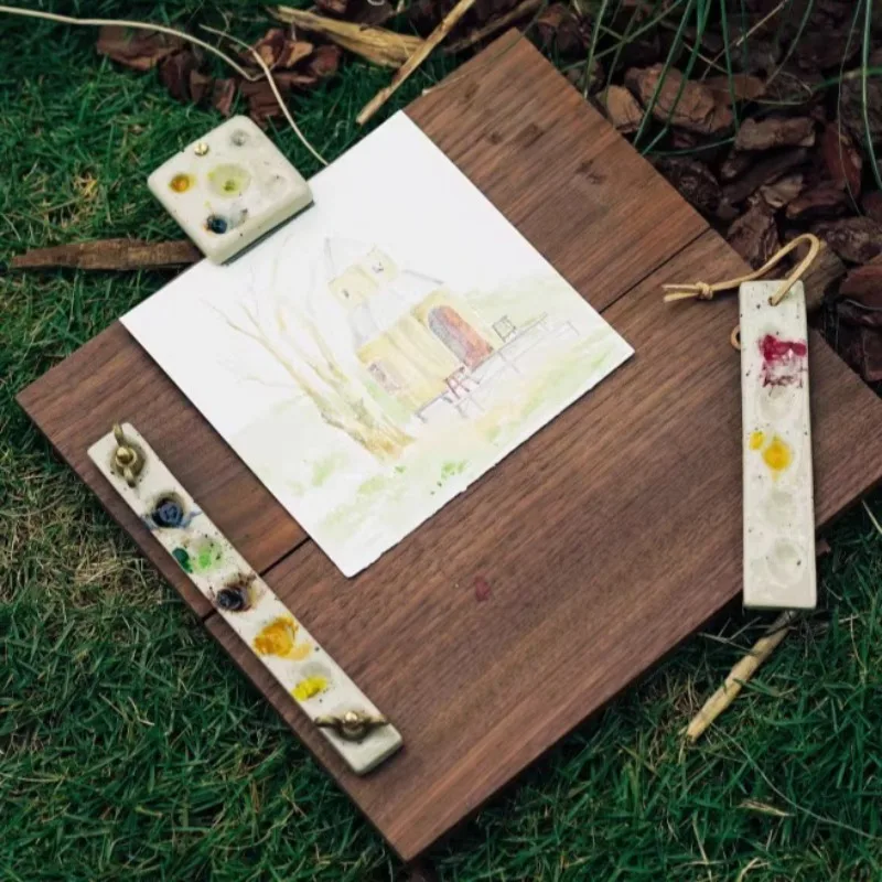 Ultra-portable Watercolor Sketching Set Handmade Wooden Folding Drawing Board with Built-in Palette Creative Art Materials Tools