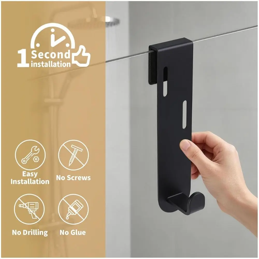 Stainless Steel Glass Door Hook Rustproof T-shaped Towel Storage Rack Scratch Resistant Non-Slip Grip Shower Door Hanger