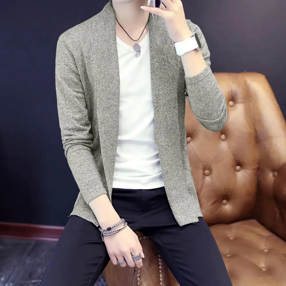 Slim-fitting Men Cardigan Stylish Men's Knitted Cardigan Coat for Fall Winter Daily Wear Work Slim Fit Mid Length Jacket