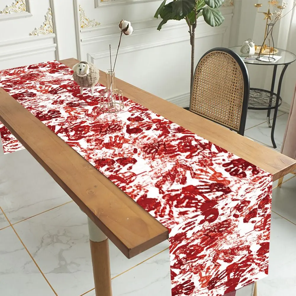 Bloody Halloween Table Runner Handprint Blood Stain Halloween Decorative Tablecloth Red Gothic Placemat Halloween Party