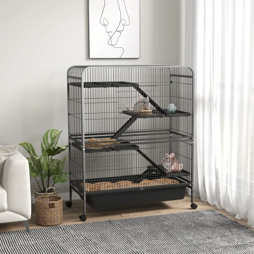 

5-Tier Deluxe Small Pet Playpen with Wheels & Removable Tray - Bite-Proof Steel, 4 Ramps & 2 Large Doors for Bunnies & Ferrets