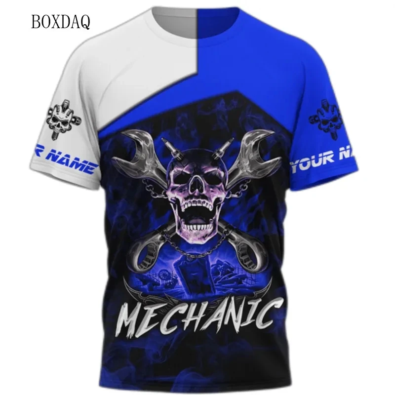 Mechanic Style Men's T-shirts Short Sleeve Skulls And Wrench 3d Print Gothic Man T Shirt Maintenance work clothes Tops Tee