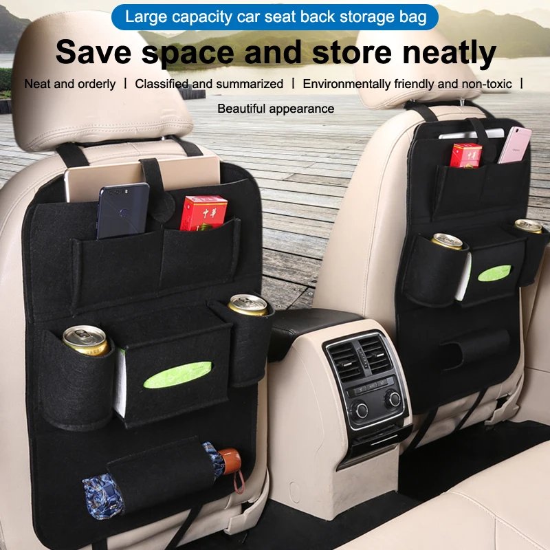 Felt Car , Kick Mats Car Back Seat Protector For Kids, 6-Pocket Storage