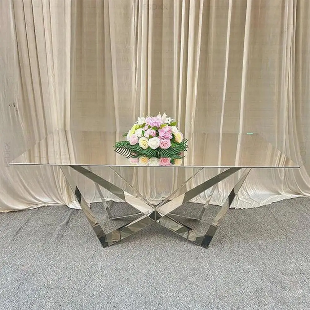 

FSDKX Modern Design Home Furniture STAINLESS STEEL Dining Room Glass Table Wedding Table