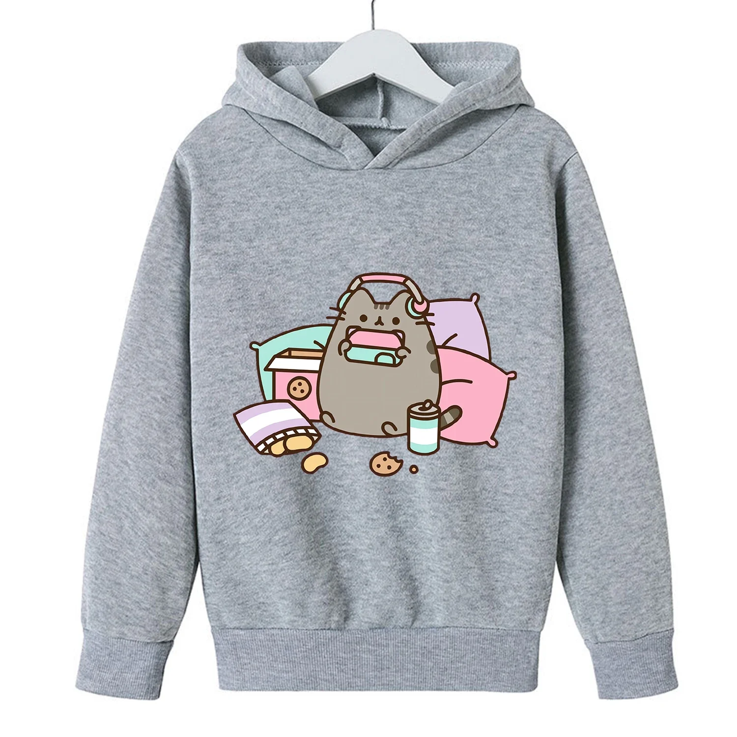 Pusheen Cat Thick Hoodie for Children Kawaii Cartoon Fleece Clothing for Girls Boys Trendy Hoodies Clothes Sweatshirt Tops Gift