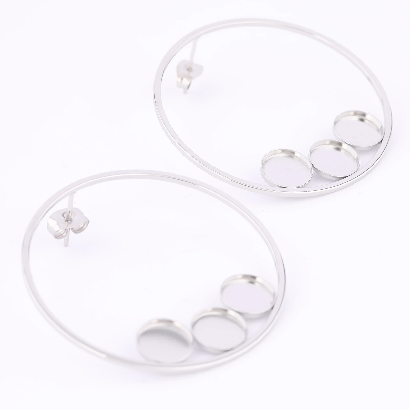 6pcs Stainless Steel Hoop Earring Post Studs Fit 8mm Cabochon Earrings Base Setting Blanks Diy Jewelry Making Accessories
