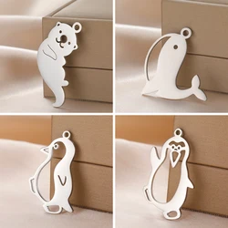Teamer Cute Happy Animal Bear Dolphin Penguin Charms for Jewelry Making Necklace DIY Stainless Steel Lovely Pendant Wholesale