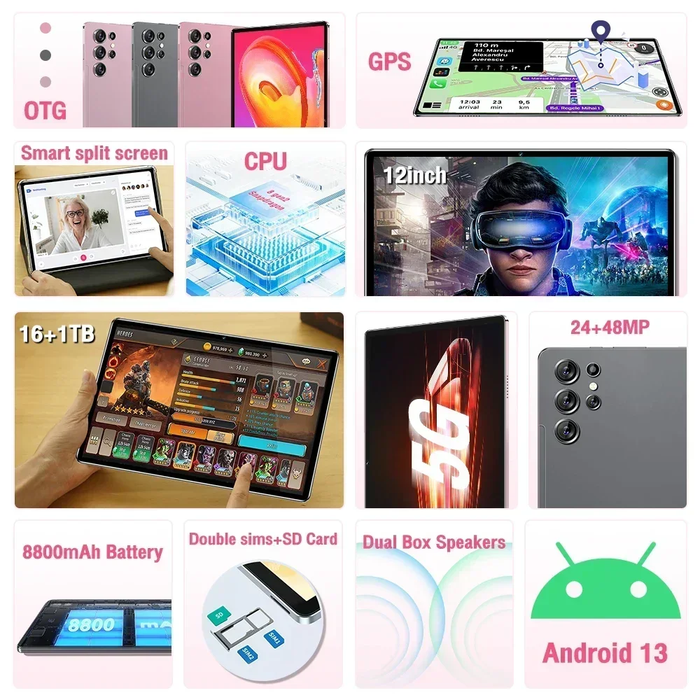 2025 New Global Version Original Mi Tab Ultra Tablet 12" HD 4K 16GB+1TB 8800mAh 5G Dual SIM Card Bluetooth WiFi GPS Tablet PC